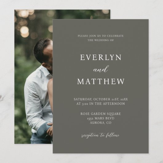Invitation Minimaliste Moderne Gris Olive (Devant / Derrière)