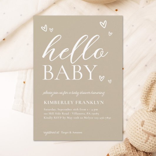 Invitation minimaliste moderne Hello Baby shower