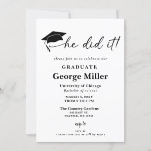 Invitation Minimaliste moderne il l'a fait graduation