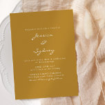 Invitation Minimaliste moderne Mariage de script jaune ocre<br><div class="desc">Faire-part de mariage minimaliste moderne en ocre jaune de moutarde</div>