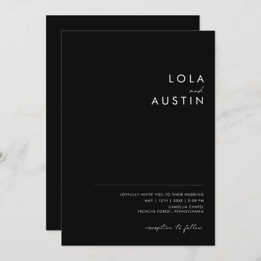 Invitation Minimaliste moderne | Mariage Décontracté noir (Devant / Derrière)