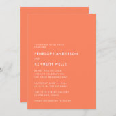 Invitation Minimaliste moderne Mariage électrique Tangerine (Devant / Derrière)