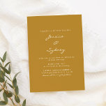Invitation Minimaliste moderne moutarde Jaune Mariage Script<br><div class="desc">Faire-part de mariage minimaliste moderne en moutarde jaune</div>