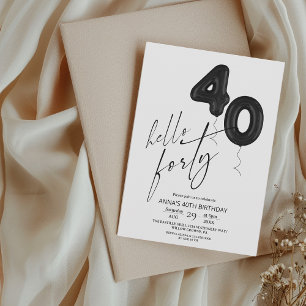 Invitation Minimaliste Moderne Noir Blanc 40e Anniversaire