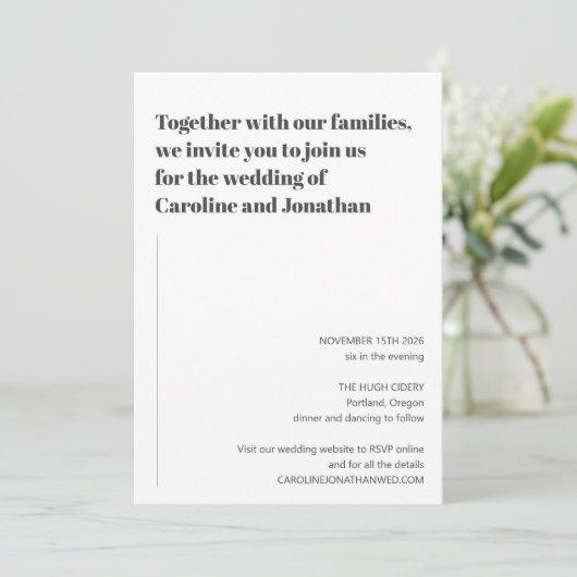 Invitation Minimaliste moderne noir blanc Mariage simple (Debout devant)