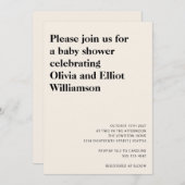 Invitation minimaliste moderne noir ivoire Baby shower simple (Devant / Derrière)