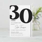 Invitation minimaliste moderne noire 30ème anniver (Debout devant)