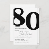 Invitation minimaliste moderne noire 80e anniversa (Devant / Derrière)