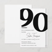 Invitation minimaliste moderne noire 90ème anniver (Devant / Derrière)
