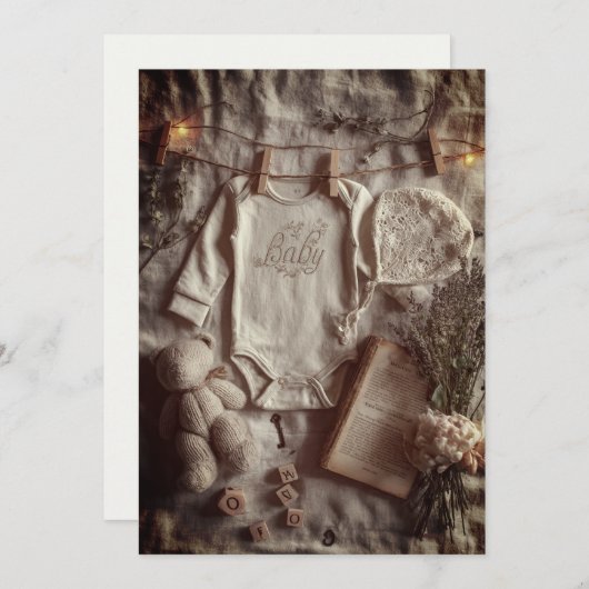 Invitation Minimaliste & Moderne Paillette | Neutre Douce (Devant / Derrière)