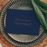Invitation Minimaliste moderne | Proposition de la Marine Gol<br><div class="desc">Cette invitation à la proposition minimaliste de marionnettiste marine moderne est parfaite pour votre mariage moderne. Ce design comprend une élégante calligraphie dorée avec un arrière - plan bleu marine pour correspondre à votre mariage traditionnel formel ou à un simple mariage boho au printemps, à l'été ou à l'automne. N'hésitez...</div>