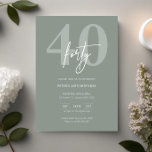 Invitation Minimaliste moderne Sage 40e fête d'anniversaire<br><div class="desc">Cette invitation minimaliste à la fête du 40ème anniversaire de typographie est parfaite pour une fête d'anniversaire moderne. Le design simple présente un texte blanc classique sur arrière - plan sage. Personnalisable dans n'importe quelle couleur. Gardez le design minimal et élégant, en l'état, ou personnalisez-le en ajoutant vos propres graphiques...</div>