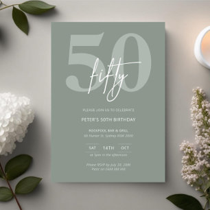 Invitation Minimaliste moderne Sage 50e fête d'anniversaire