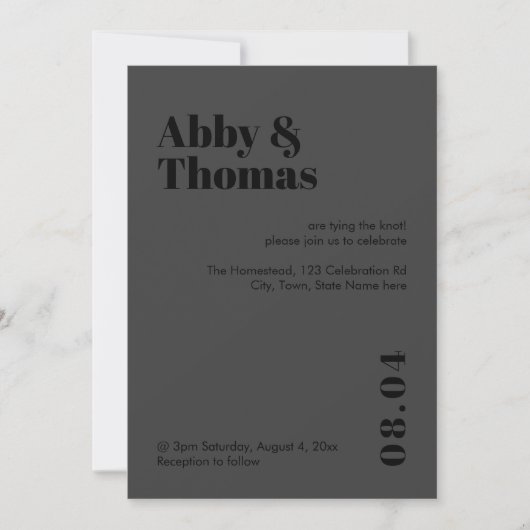 Invitation Minimaliste moderne Simple Bold Tout Mariage noir (Devant)