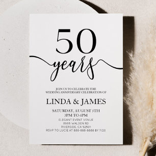 Invitation Minimaliste Noir Blanc 50e Anniversaire de Mariage