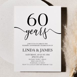 Invitation Minimaliste Noir Blanc 60e Anniversaire de Mariage