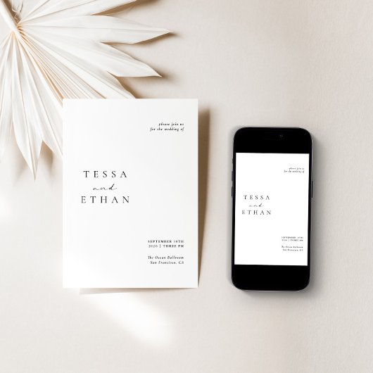 Invitation Minimaliste noir et blanc Mariage moderne