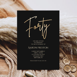Invitation minimaliste noir et or pour 40e anniver