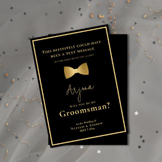 Invitation Minimaliste noir et or Tuxedo Funny Groomsman