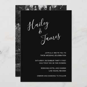Invitation Minimaliste noir simple photo Mariage moderne
