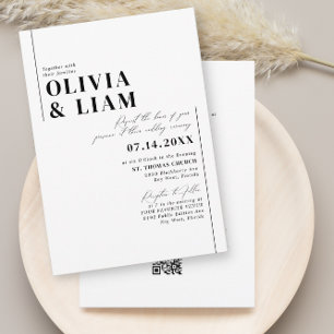 Invitation Minimaliste noir tout un RSVP QR Code Mariage Invi