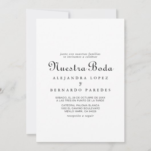 Invitation minimaliste Nuestra Boda (Devant)