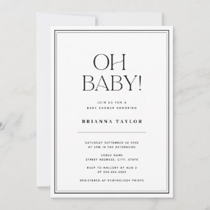 Invitation Minimaliste Oh Baby Baby shower noir et blanc