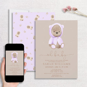 Invitation Minimaliste Oh Baby Lavender Baby shower ours