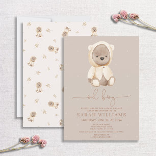 Invitation Minimaliste Oh garçon Baby shower Brown d'ours