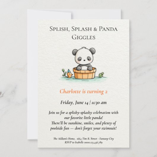 Invitation minimaliste Panda Pool (Devant)