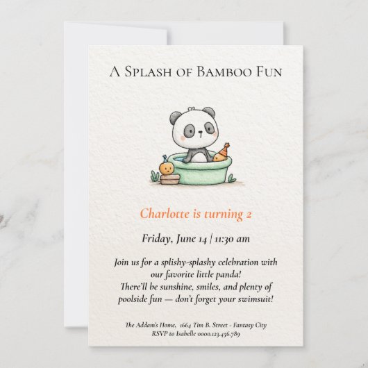 Invitation minimaliste Panda Pool (Devant)