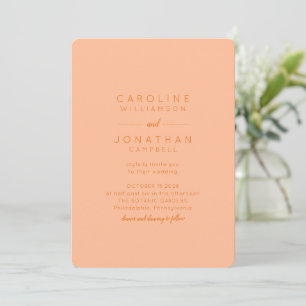 Invitation Minimaliste Pêche Orange Élégant Mariage moderne