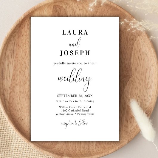 Invitation Minimaliste personnalisé blanc Mariage moderne