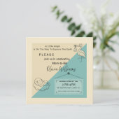 Invitation Minimaliste Petit Ange Moderne Sarcelle (Debout devant)