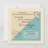 Invitation Minimaliste Petit Ange Moderne Sarcelle (Devant)