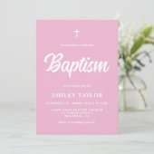 Invitation minimaliste Pink Baby Girl Baptism (Debout devant)