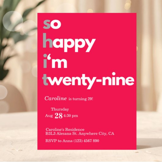 Invitation minimaliste pour 29e anniversaire Moder