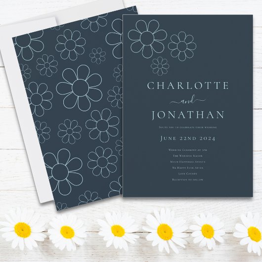 Invitation Minimaliste Retro Daisy Bleu