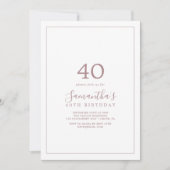 Invitation minimaliste Rose Gold 40th Birthday (Devant)