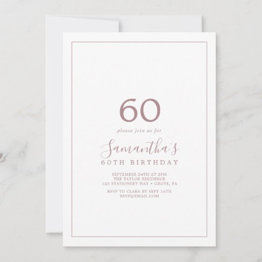 Invitation minimaliste Rose Gold 60e anniversaire (Devant)