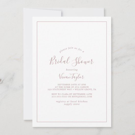 Invitation minimaliste Rose Gold Bridal (Devant)