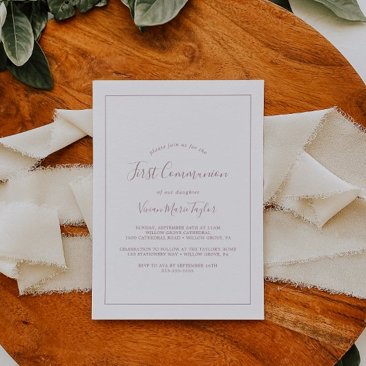 Invitation minimaliste Rose Gold First Communion