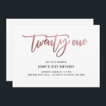 Invitation minimaliste Rose Gold Foil 21e annivers<br><div class="desc">Cette invitation à la fête de 21e anniversaire présente un texte rose en feuille d'or "vingt et un" accrocheur. Veuillez noter que la feuille d'or rose est une texture seulement, pas une vraie feuille. Pour une personnalisation plus avancée de cette conception, par exemple la modification de la disposition, de la...</div>