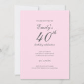Invitation minimaliste rose pour 40e anniversaire (Devant)