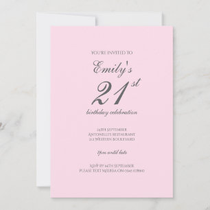 Invitation minimaliste rose pour un 21e anniversai