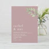 Invitation Minimaliste Rose Poussiéreuse avec Feui (Debout devant)