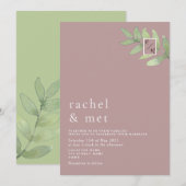 Invitation Minimaliste Rose Poussiéreuse avec Feui (Devant / Derrière)