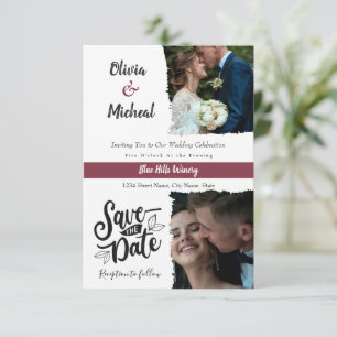 Invitation minimaliste Rouge Bourgogne save the date 2 photo