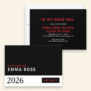 Invitation Minimaliste Rouge Noir Grad Ère promotion 2026