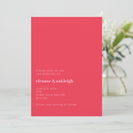 Invitation Minimaliste rouge vif rose moderne Mariage simple  (Debout devant)